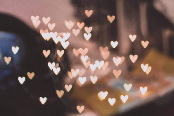 Hearts floating in the foreground for Valentine’s Day